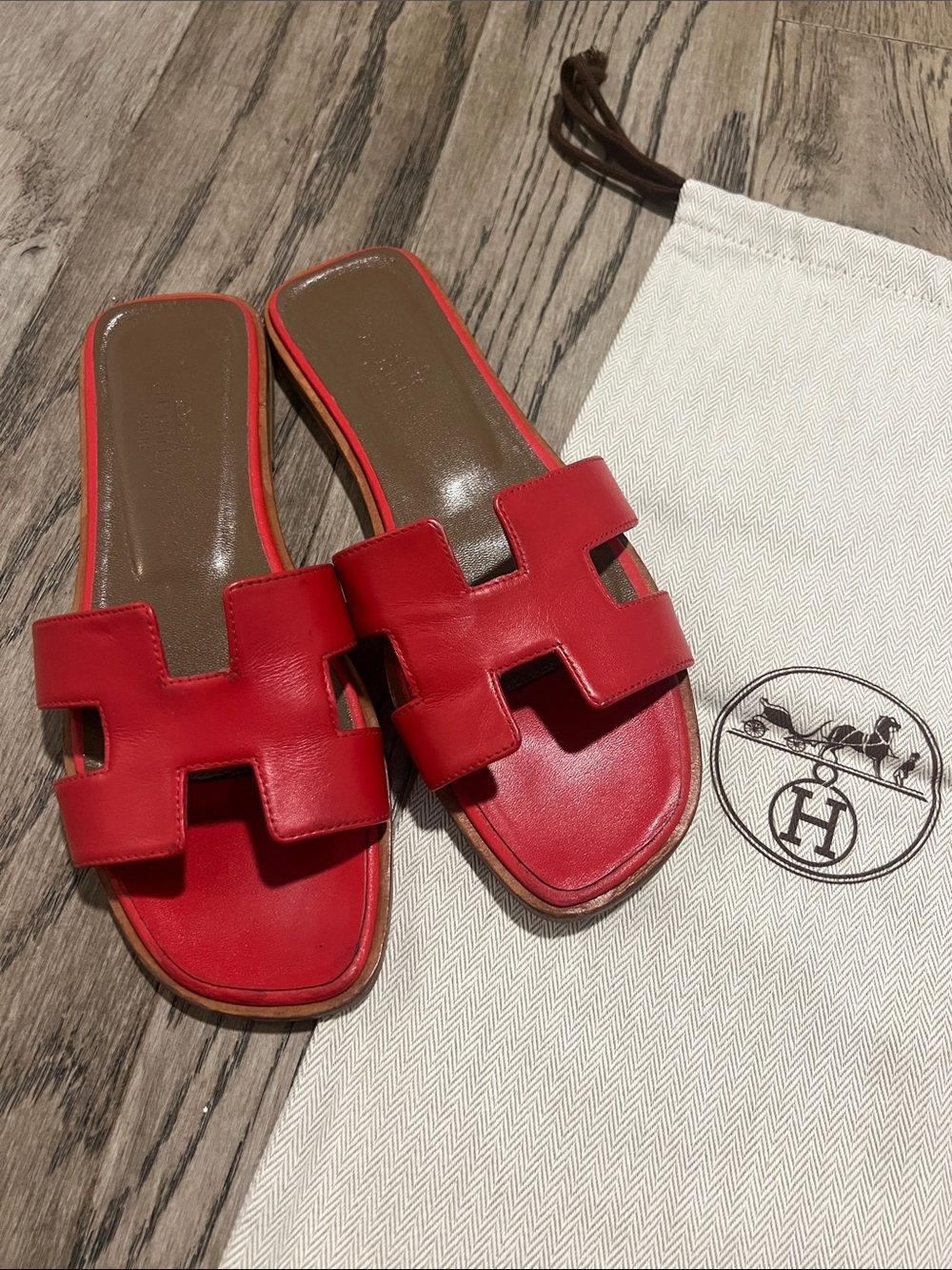 Hermes Oran Sandals - Rouge Jaipur